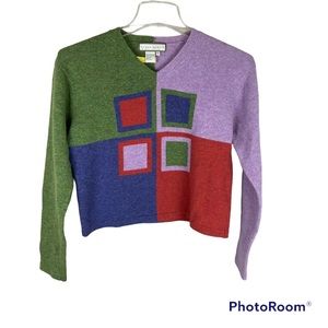 Susan Martin Y2K color block geometric lambs wool sweater
